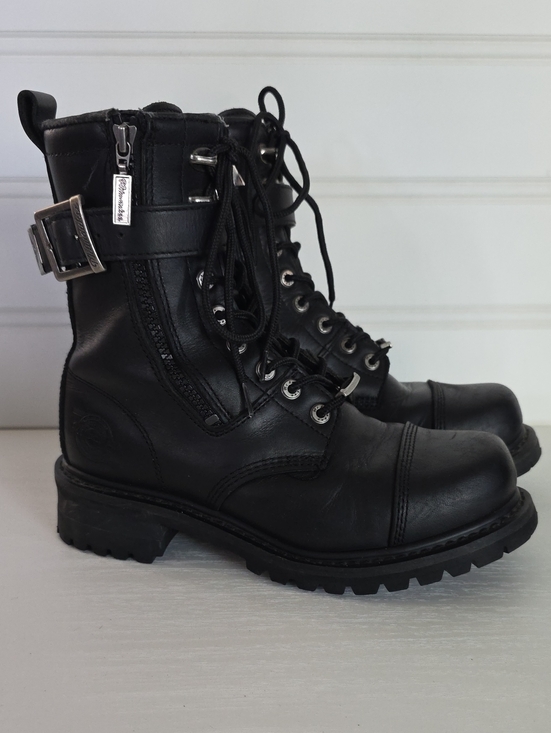 Milwaukee Other - Milwaukee Trooper Black Leather Lace Up Buckle Motorcycle Biker Boots Mens 8.5D
